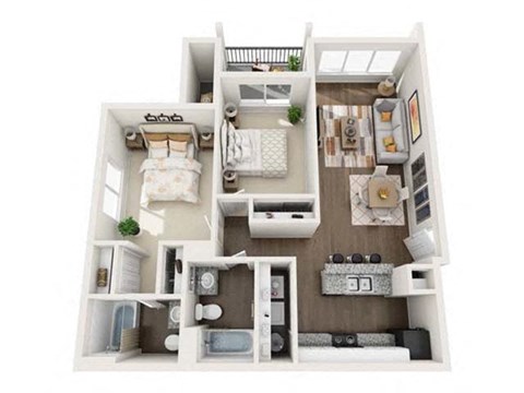 Floor plan for 2 beds, 2 baths, 938 sqft