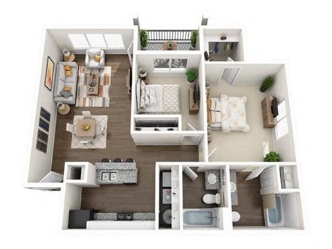 Floor plan for 2 beds, 2 baths, 1022 sqft