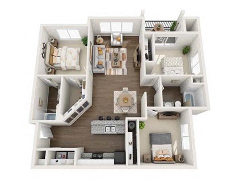 Floor plan for 3 beds, 2 baths, 1185 sqft
