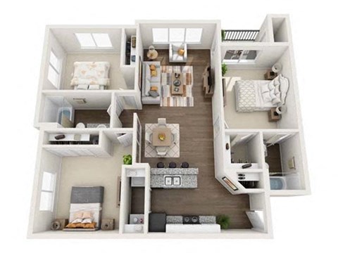 Floor plan for 3 beds, 2 baths, 1215 sqft