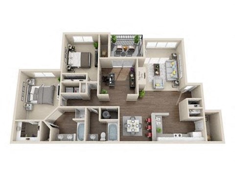 Floor plan for 2 beds, 2 baths, 1293 sqft