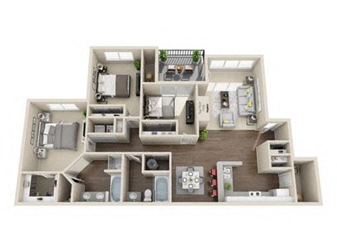 Floor plan for 3 beds, 2 baths, 1293 sqft