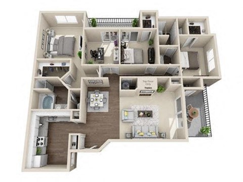 Floor plan for 3 beds, 2 baths, 1549 sqft