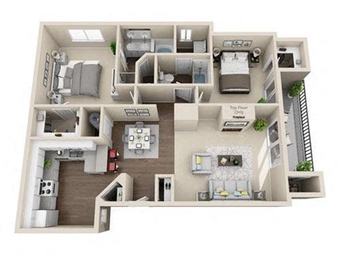 Floor plan for 2 beds, 2 baths, 1125 sqft