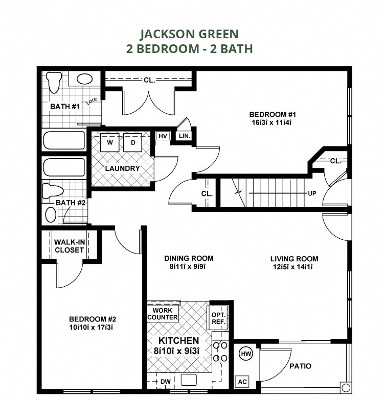 Floor plan for 2 beds, 2 baths, 1234 sqft