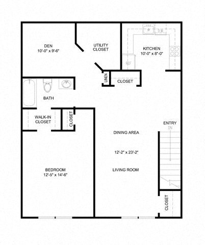 Floor plan for 1 bed, 1 bath, 997 sqft