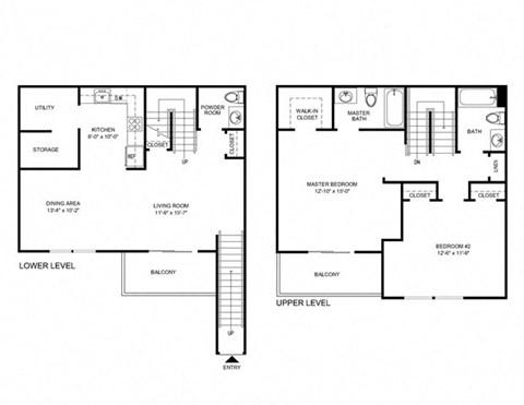 Floor plan for 2 beds, 2.5 baths, 1350 sqft