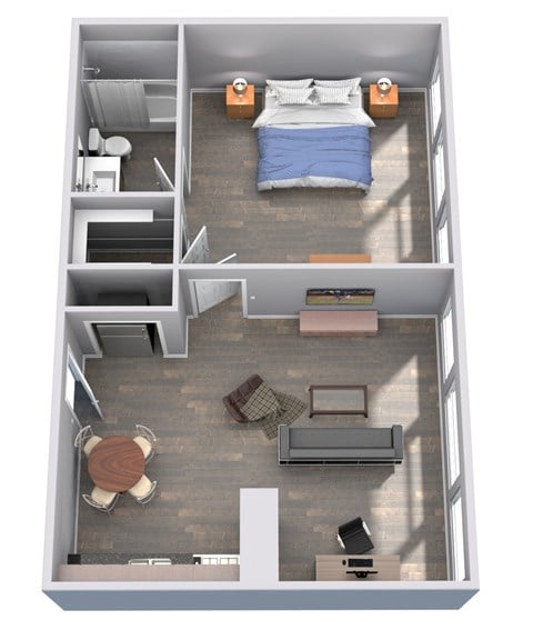 Floor plan for 1 bed, 1 bath, 616 sqft