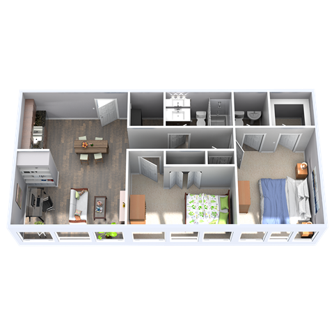 Floor plan for 2 beds, 1.5 baths, 927 sqft
