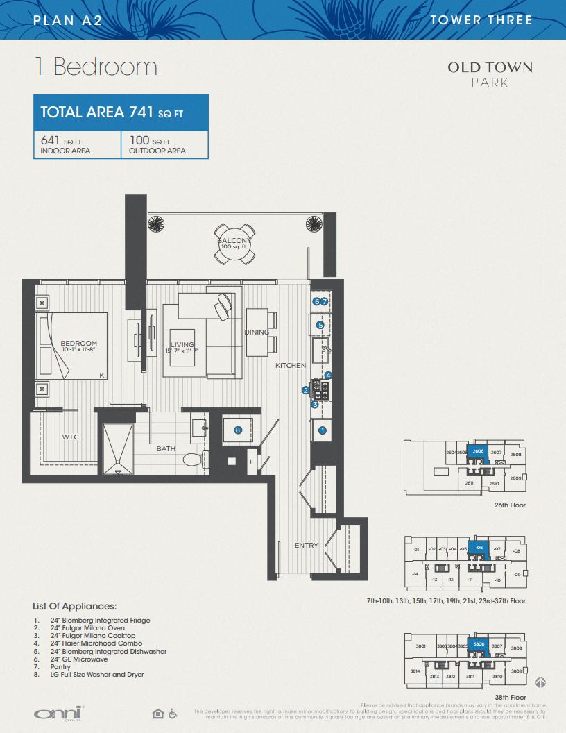 Floor plan for 1 bed, 1 bath, 641 sqft