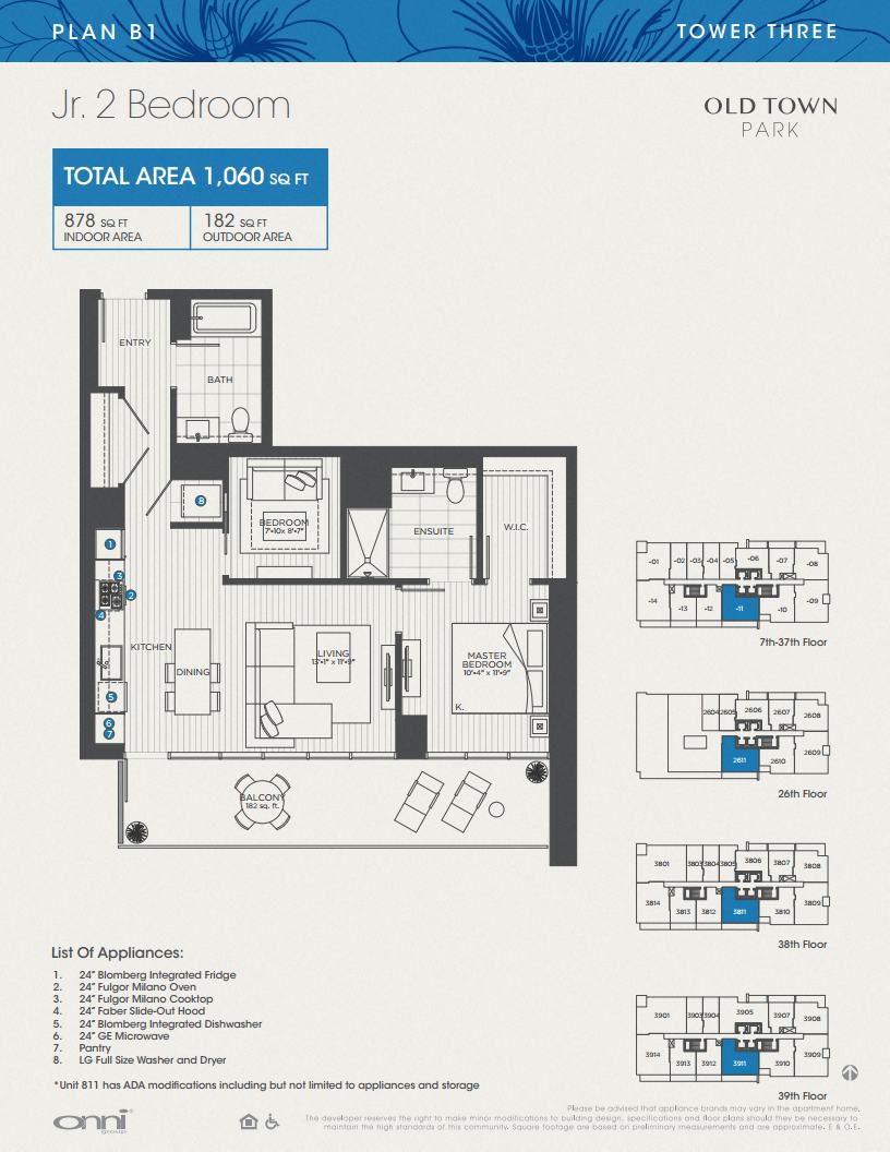 Floor plan for 1 bed, 2 baths, 878 sqft