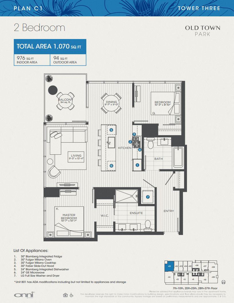 Floor plan for 2 beds, 2 baths, 976 sqft