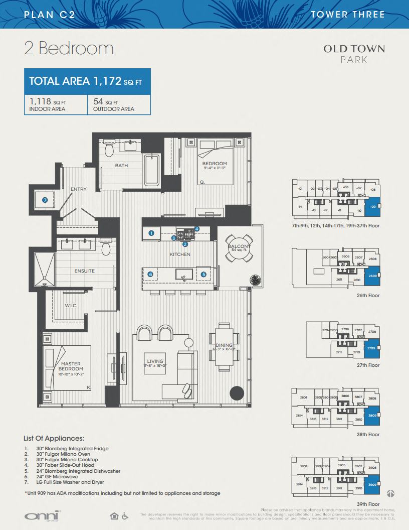 Floor plan for 2 beds, 2 baths, 1118 sqft