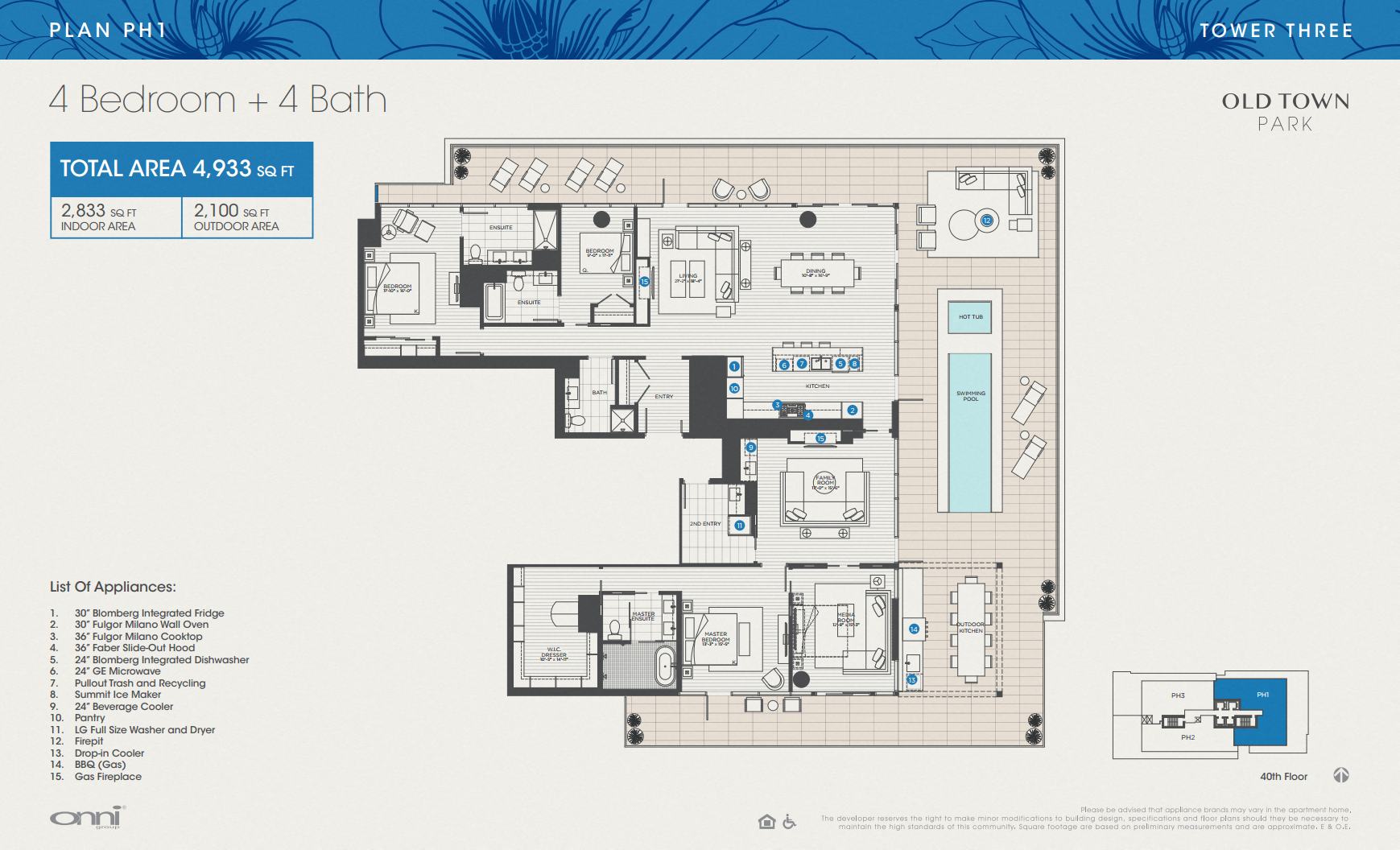 Floor plan for 4 beds, 4 baths, 2833 sqft
