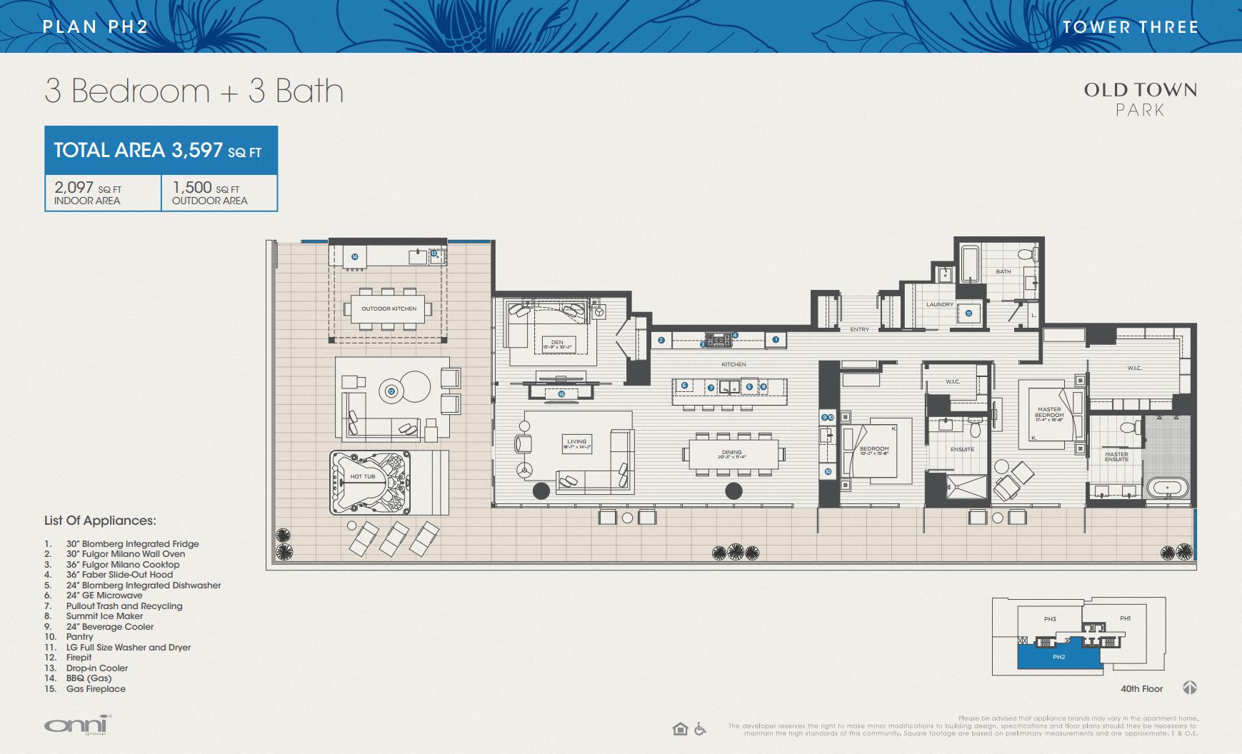Floor plan for 3 beds, 3 baths, 2097 sqft