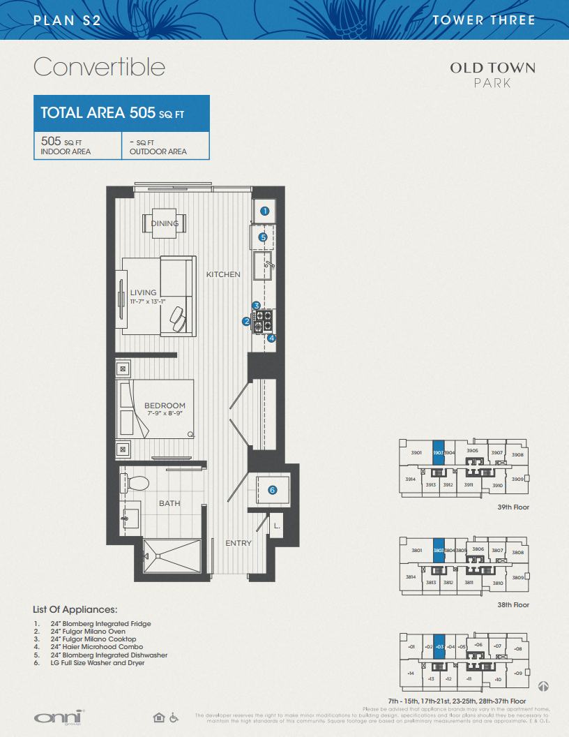 Floor plan for studio, 1 bath, 505 sqft