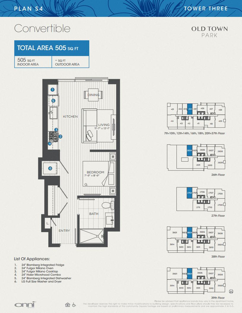 Floor plan for studio, 1 bath, 505 sqft