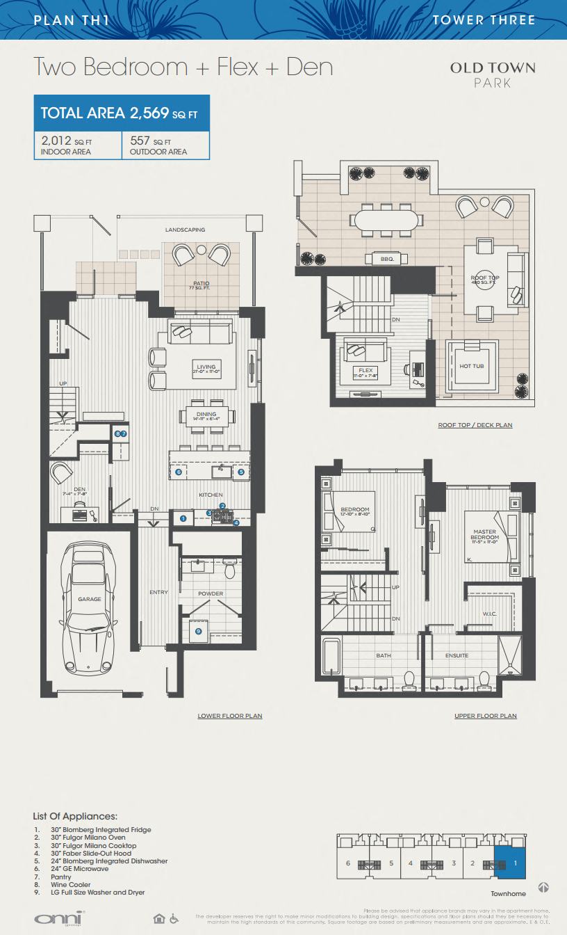 Floor plan for 2 beds, 2.5 baths, 2012 sqft