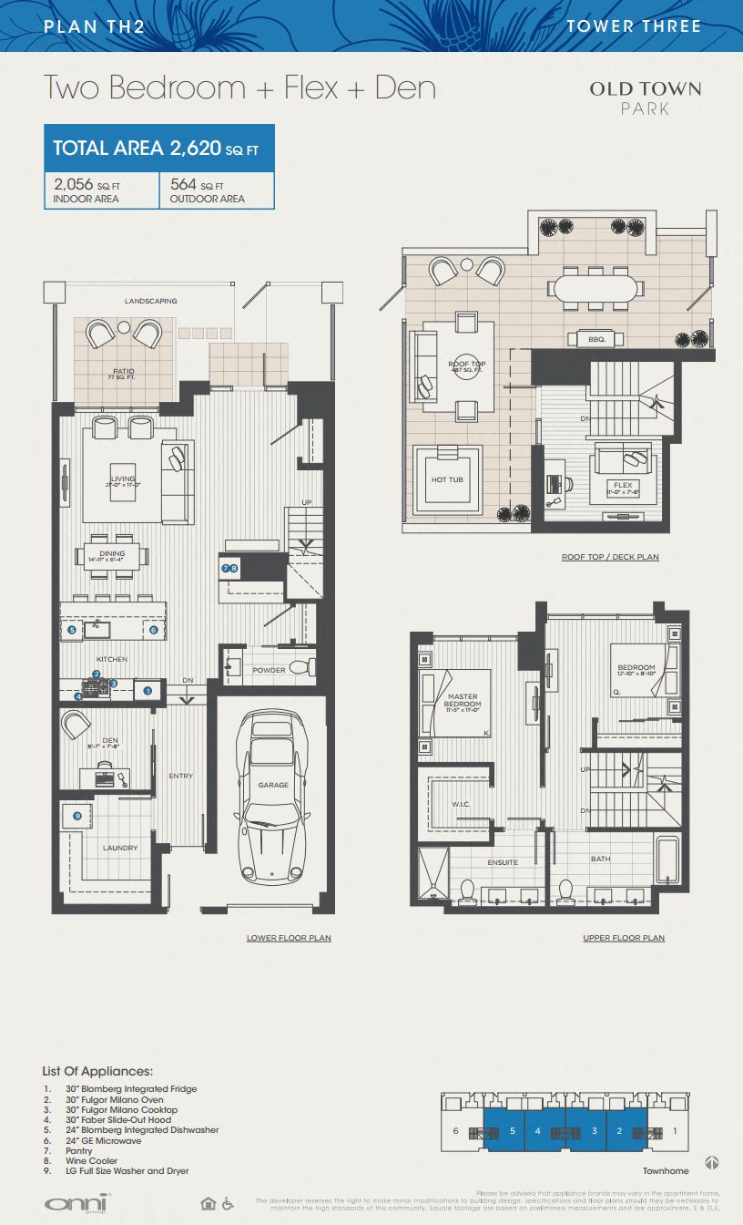 Floor plan for 2 beds, 2.5 baths, 2056 sqft