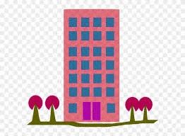 Queens apartment for rent - A pink building with a purple door and two pink trees in front.