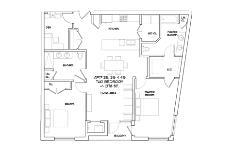 Floor plan for 2 beds, 2 baths, 1378 sqft