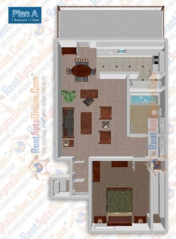Floor plan for 1 bed, 1 bath, 707 sqft