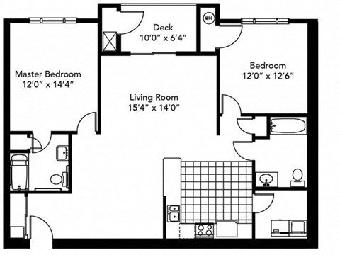 Floor plan for 2 beds, 2 baths, 1225 sqft