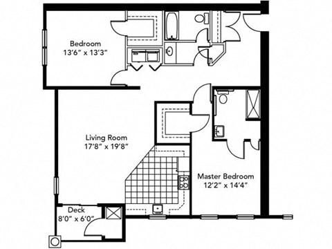 Floor plan for 2 beds, 2 baths, 1360 sqft
