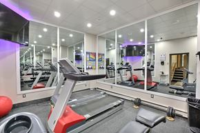 Regina apartment for rent - A gym with treadmills, exercise bikes, and mirrors.