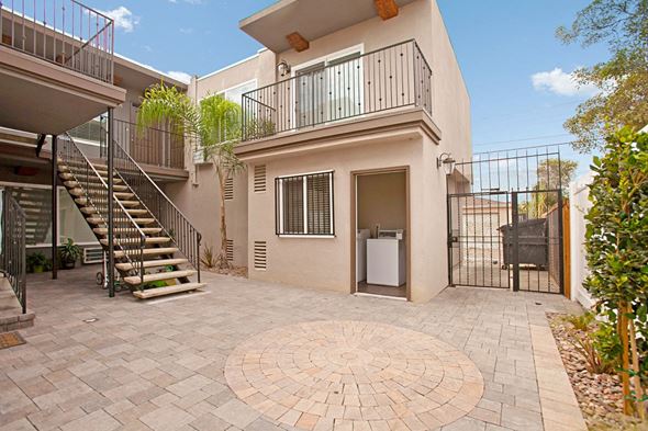 San Diego apartment for rent - the entrance to a house with a patio and a staircase