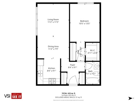 Floor plan for 1 bed, 1 bath, 680 sqft