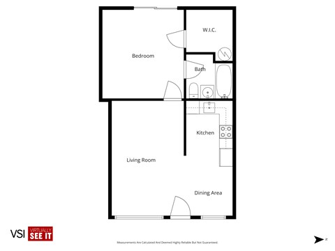 Floor plan for 1 bed, 1 bath, 700 sqft