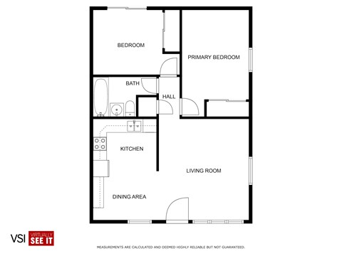 Floor plan for 2 beds, 1 bath, 800 sqft