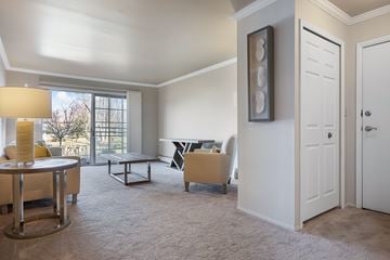 Downers Grove apartment for rent - A living room with a white door and a painting on the wall.