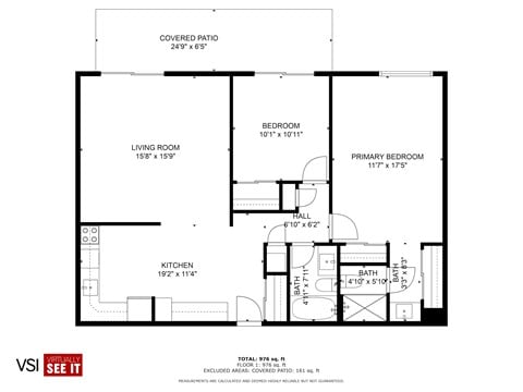 Floor plan for 2 beds, 2 baths, 950 sqft