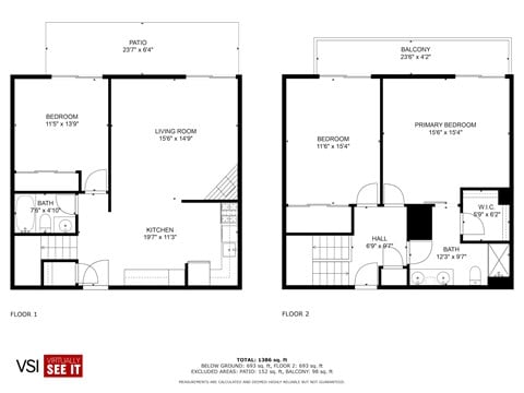 Floor plan for 3 beds, 2 baths, 1400 sqft