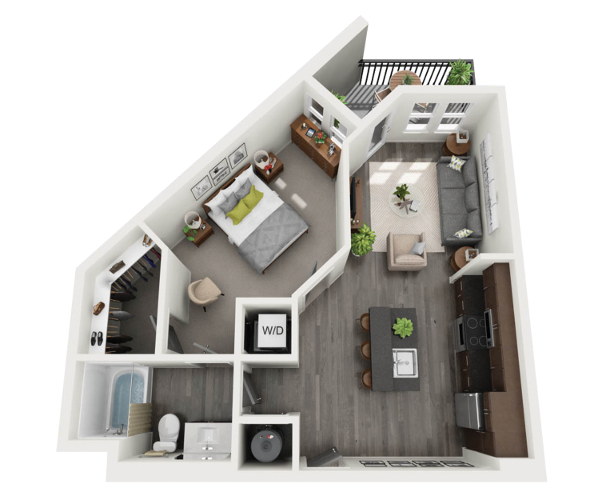 Floor plan for 1 bed, 1 bath, 699 sqft