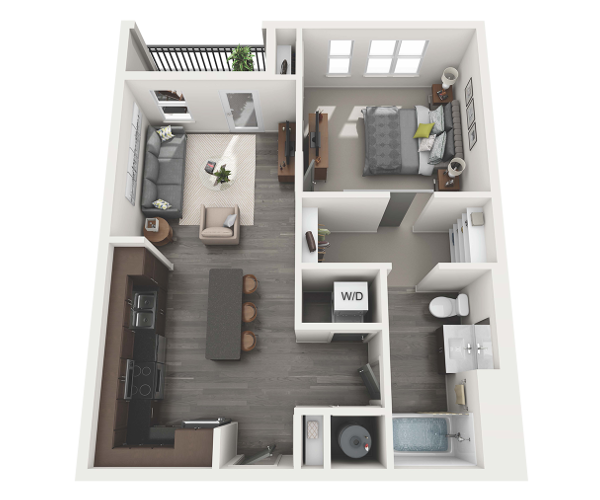 Floor plan for 1 bed, 1 bath, 723 sqft