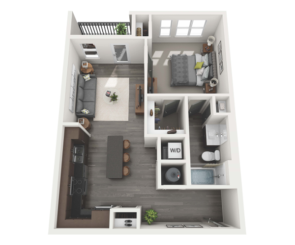 Floor plan for 1 bed, 1 bath, 738 sqft