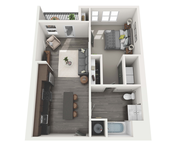 Floor plan for 1 bed, 1 bath, 753 sqft