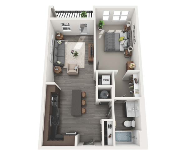 Floor plan for 1 bed, 1 bath, 758 sqft