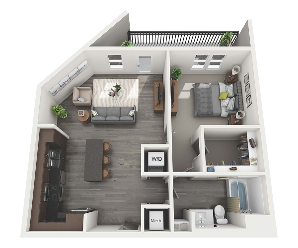 Floor plan for 1 bed, 1 bath, 816 sqft