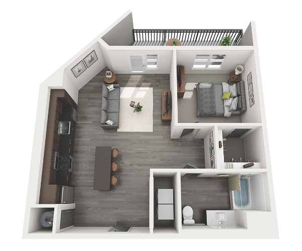 Floor plan for 1 bed, 1 bath, 821 sqft