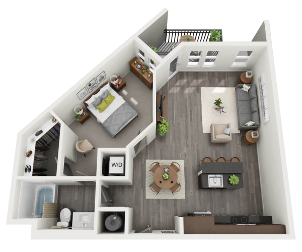 Floor plan for 1 bed, 1 bath, 829 sqft