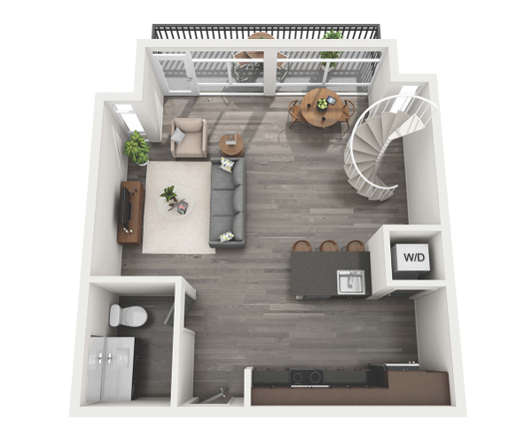 Floor plan for 1 bed, 1.5 baths, 950 sqft