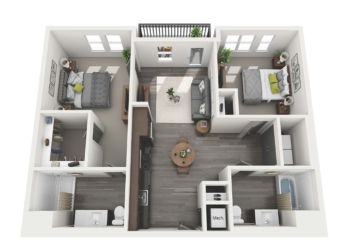 Floor plan for 2 beds, 2 baths, 1008 sqft