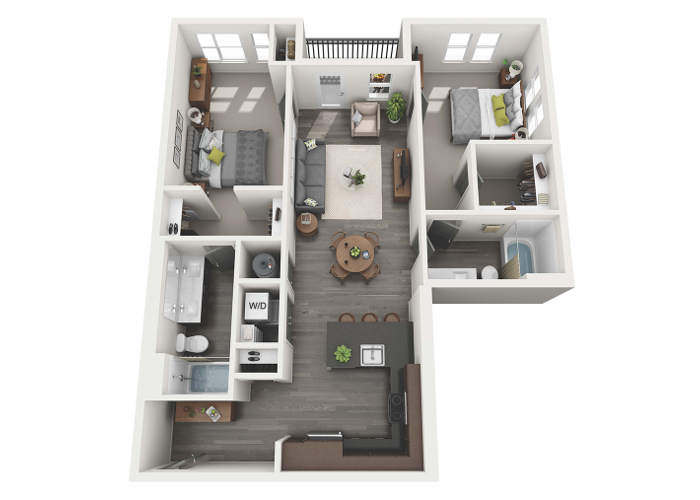 Floor plan for 2 beds, 2 baths, 1165 sqft