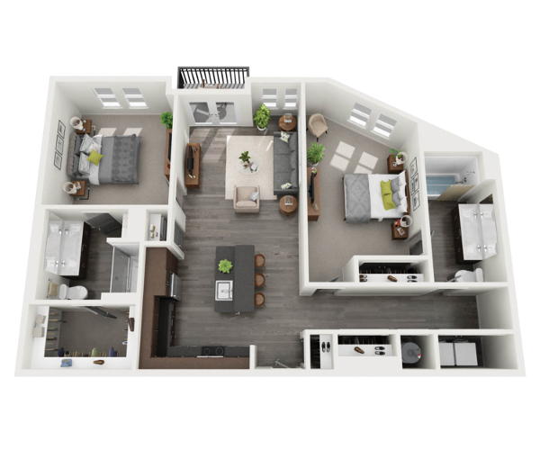 Floor plan for 2 beds, 2 baths, 1349 sqft