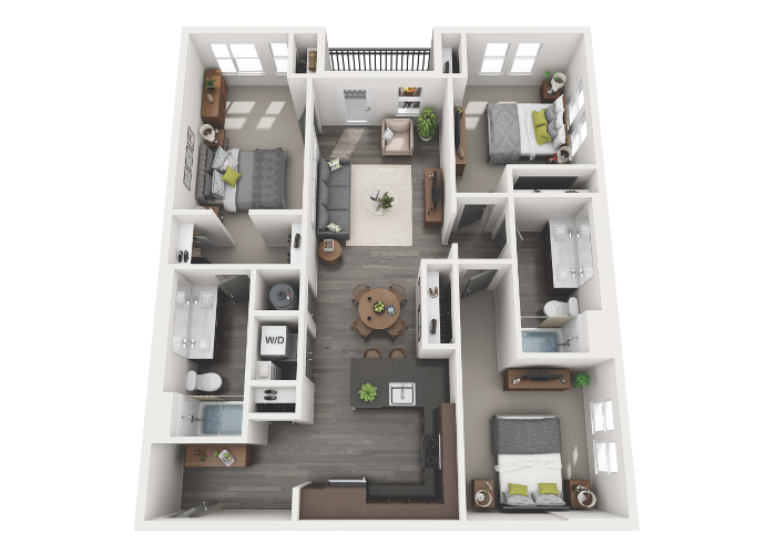 Floor plan for 3 beds, 2 baths, 1325 sqft