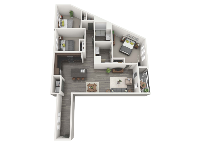 Floor plan for 3 beds, 2 baths, 1522 sqft